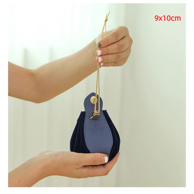 Velvet Drawstring Bag Embossed Floral Fadeless Pattern Jewelry Storage Pouch for Daily Trinket Candy Holding