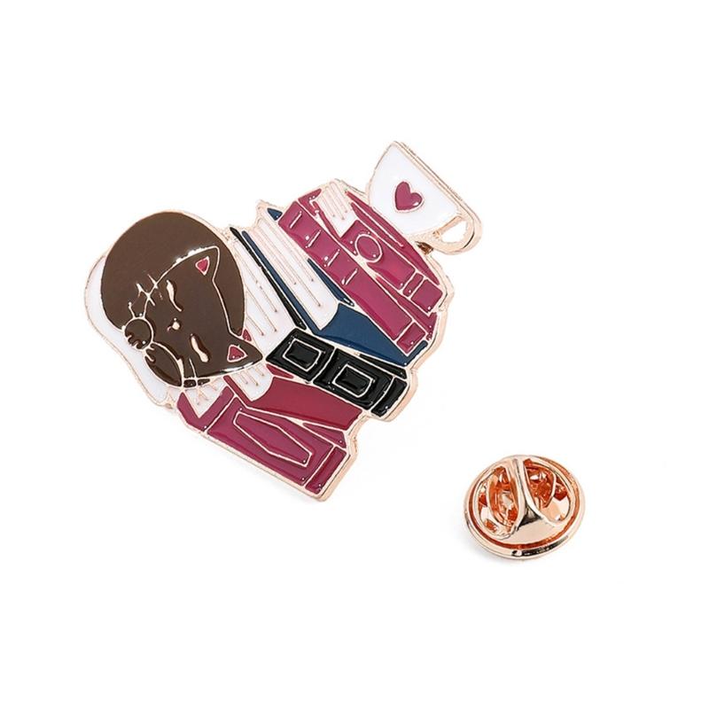 Halloween Cartoon Cat Book Styling Brooch Children Day Gift Cute Alloy Animal Paint Badge Funny Backpack Accessories