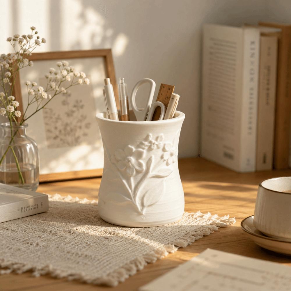 3D Printed Flower Vase Raised Patterns Pen Holder Cosmetics Storage Rack Living Room Decor