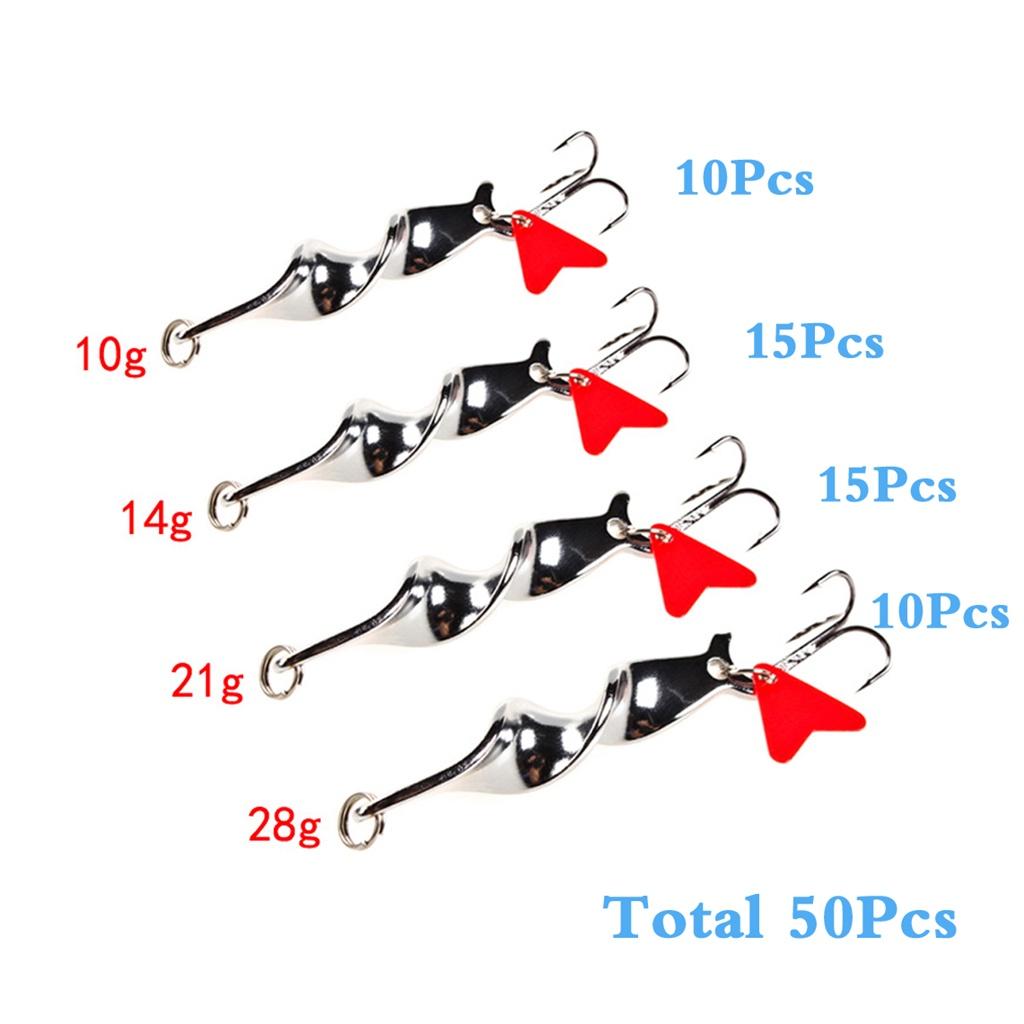 CREEKMOON 50Pcs 360 Degree Rotation Metal Spinner Spoon Fishing Lures Long Shot Trout Hard Bait Sequins Artificial Baits for Fish 10g 14g 21g 28g
