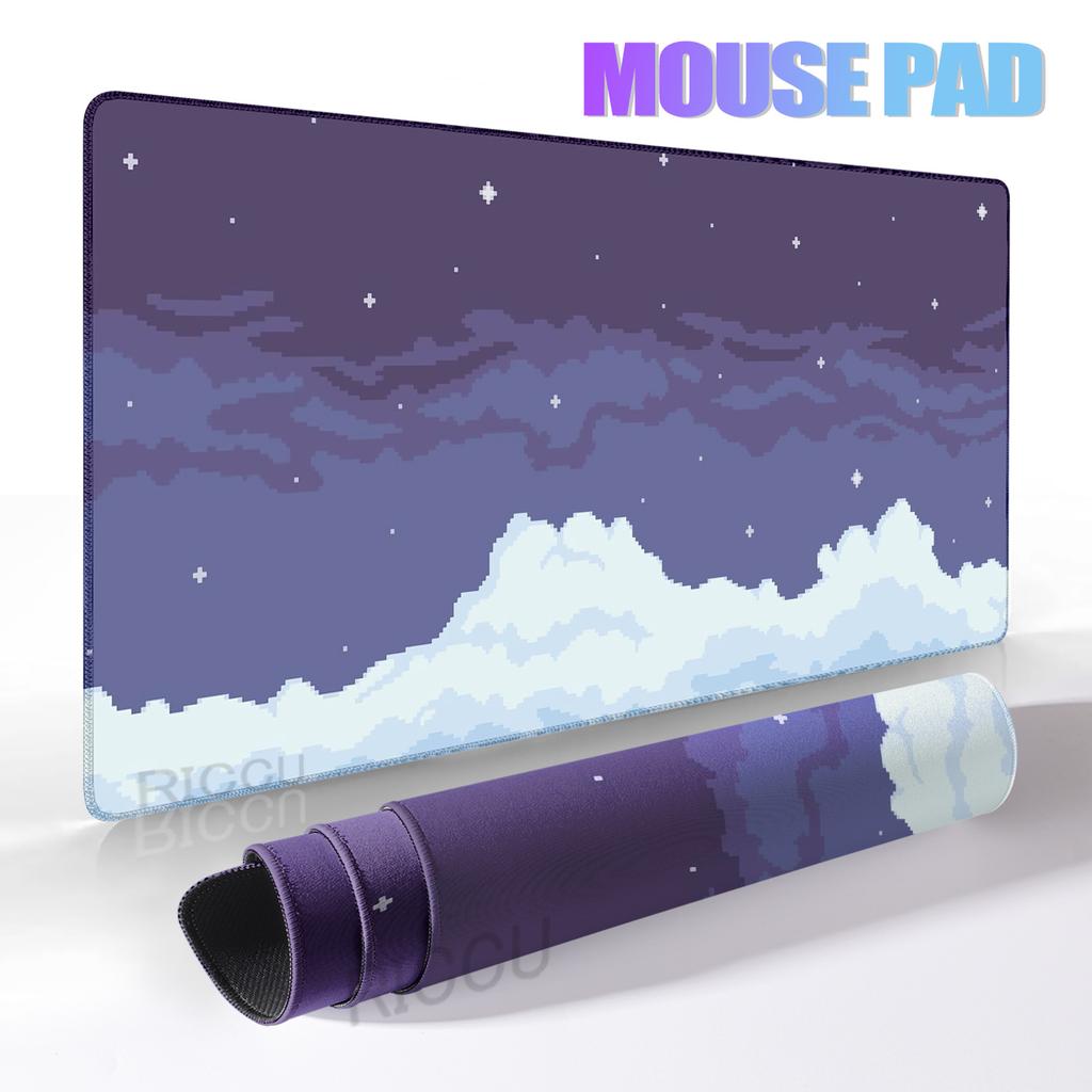 Pixel Art Cloudy Sky Mousepad Cute Mouse Pad Kawaii XXL E-Sports Desk Pad Extended Gaming Keyboard Mat Large Pink purple DeskMat