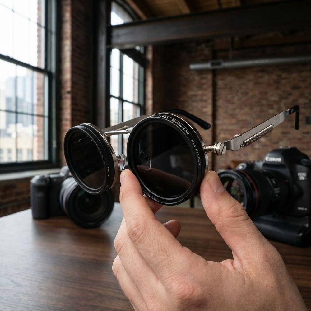 Manual Rotating Fishing Sunglasses Round Frame ND Filter Sunglasses Driving