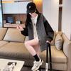 La Chapelle Grey-Black Contrast Letter Sweatshirt Jacket