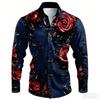2026 New Men's Shirt with Black Background and Red Rose Print, Slim Fit and No Iron Business Casual Shirt, Versatile Top