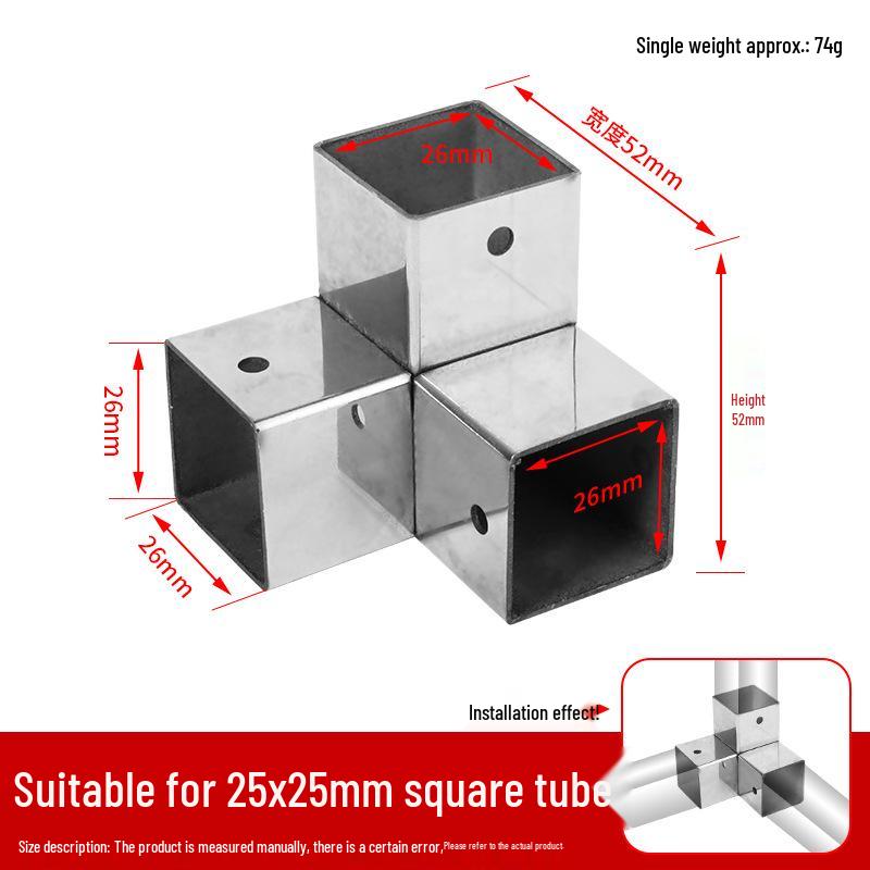 Złącza do kwadratowych rur ze stali nierdzewnej 25x25mm: Trójnik 90°, Czterodrogowy, Złączki bez spawania