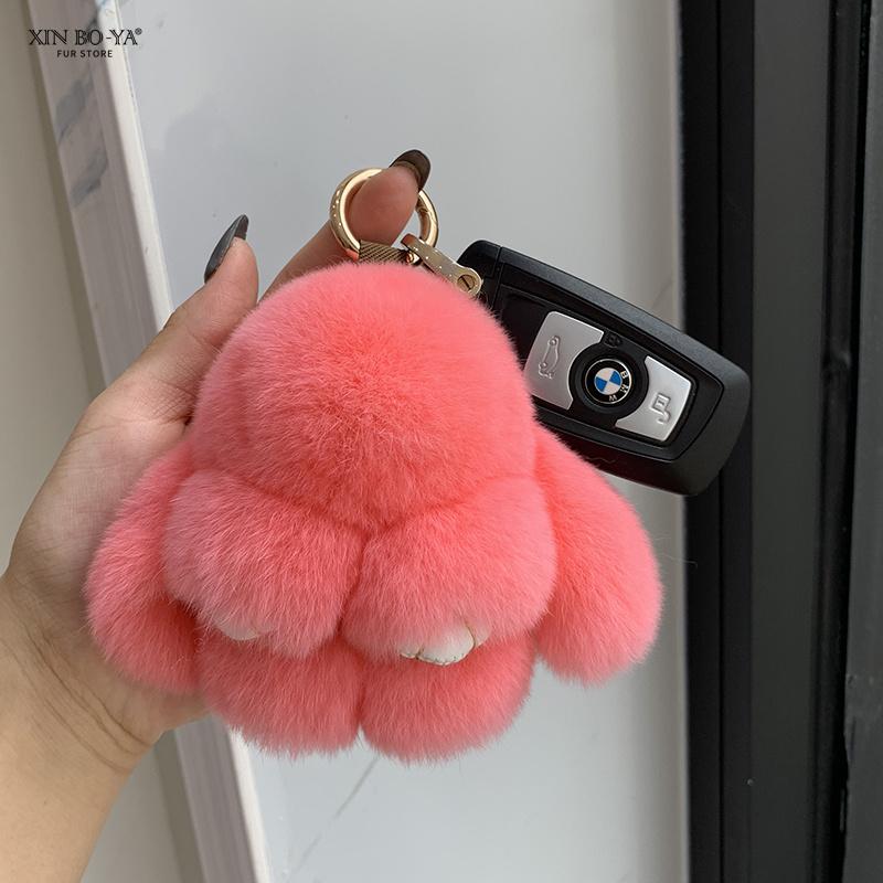 Mini Cute Real Rex Rabbit Fur Bunny Keychain Toy Doll Keyring Tote Bag Charm 10CM Fur Rabbit Keychain Car Bag Pendant
