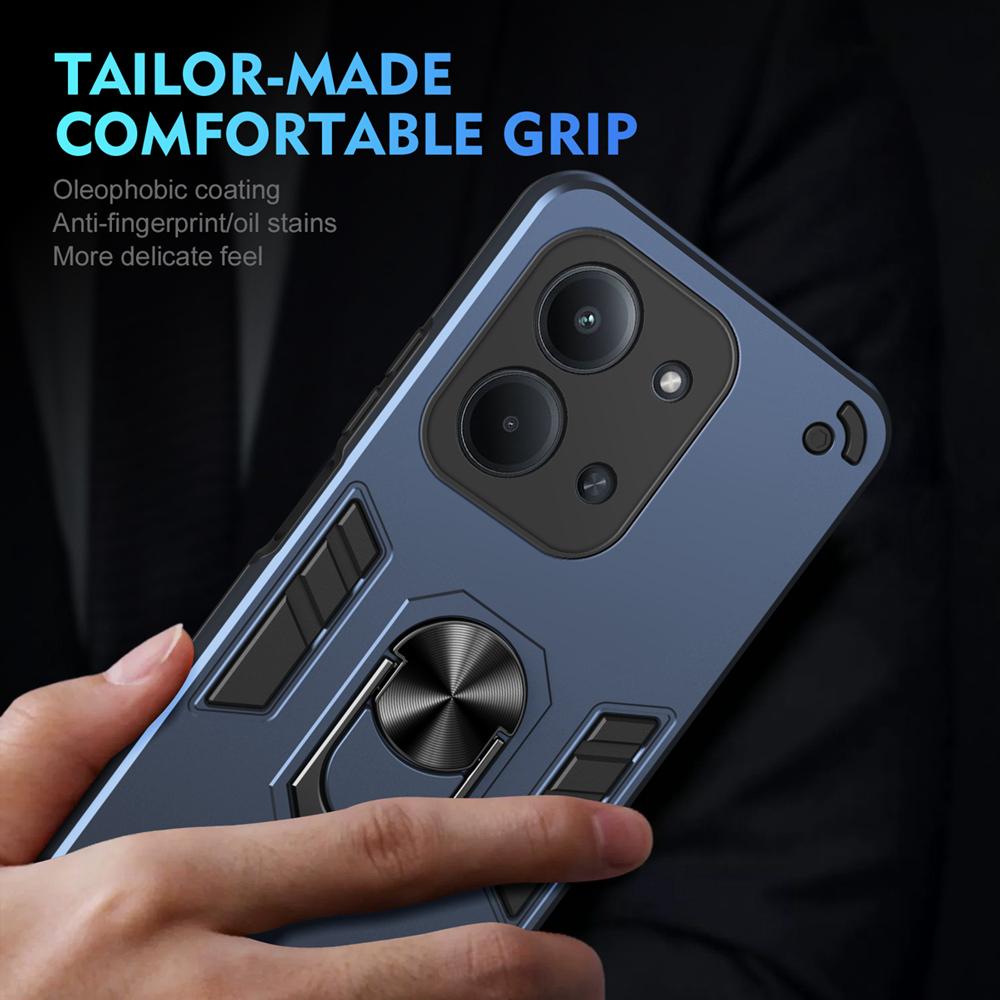 KEYSION Shockproof Armor Case for Xiaomi POCO C85 Soft Silicone+PC Metal Ring Stand Phone Back Cover for Redmi 15C
