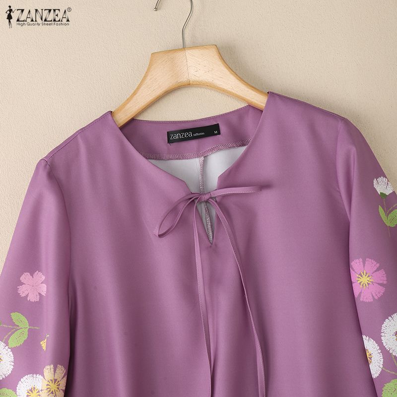ZANZEA Women Floral Print Long Sleeve Round Neck Casual Blouse