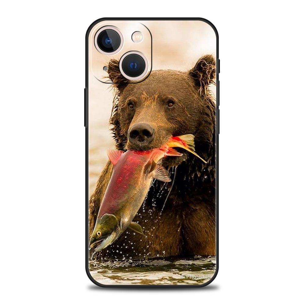 Lustige Just Relax Brown Bear Luxus-Telefonhülle für iPhone 13 15 14 12 11 Pro MAX XR X SE XS 7 8 Plus Weiche schwarze Silikonhülle
