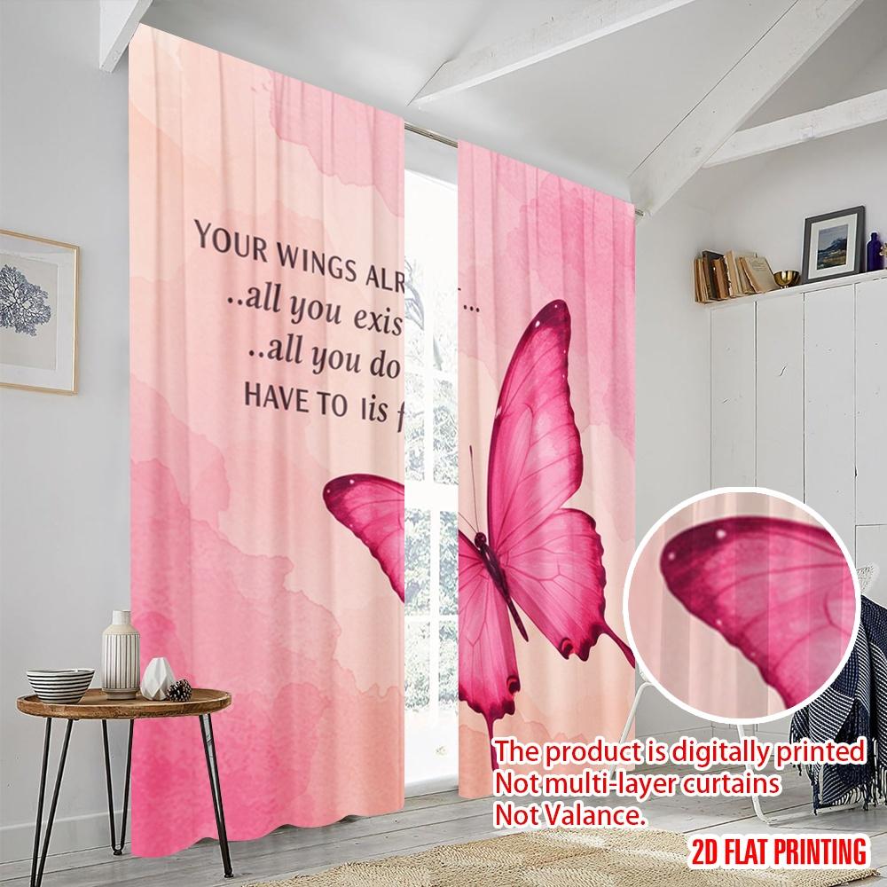 2pcs 2D Flat Printing Scene Curtain Butterfly Inspirational Quote Fly Polyester Without Electricity 0 Perfect for Indoor