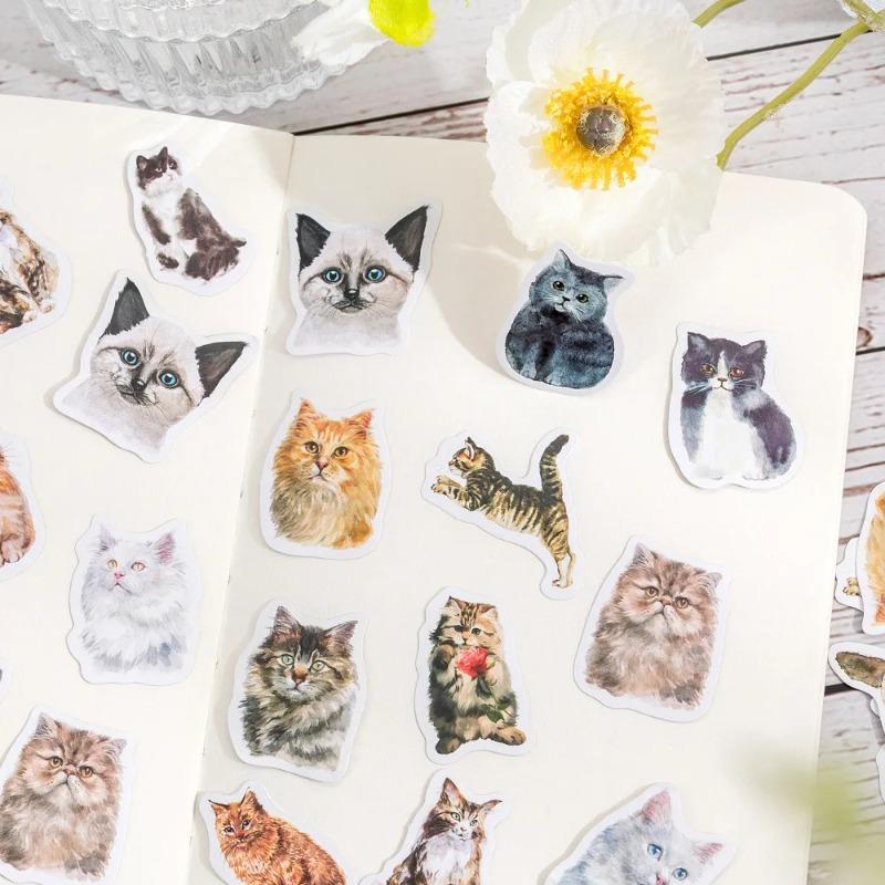 46Pcs Cute Cat Diary Decorative Boxed Stickers Kawaii Pets Scrapbooking Label Diary Album Journal Planner Student Supplies
