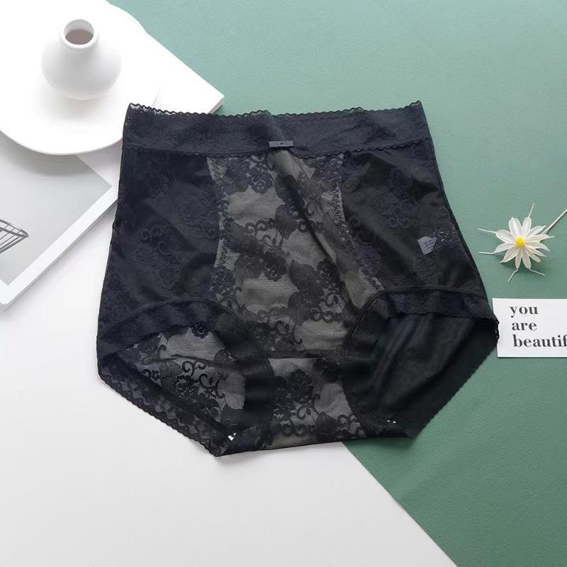 

Легкие компрессионные брюки с высокой талией, одноразовые, поднимающие бедра, дышащие, женские треугольные брюки из шелка тутового шелкопряда, сексуальное кружевное женское нижнее белье, трусики XL чёрный