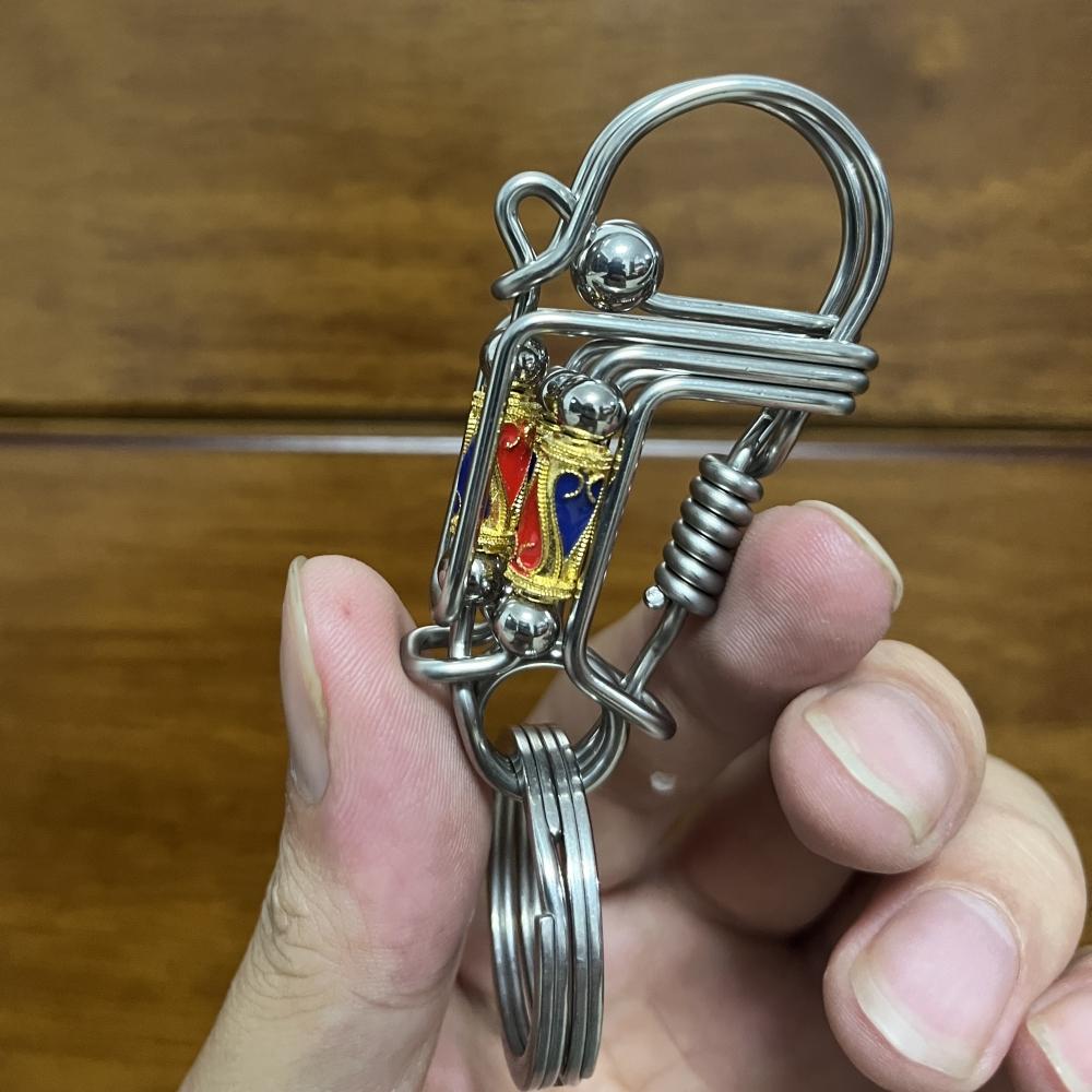 Stainless steel Keychains, Handmade Hook Buckle Multicolor Bead Mechanical Car Key Ring, Halloween Men Gift Hanging Home Crafts