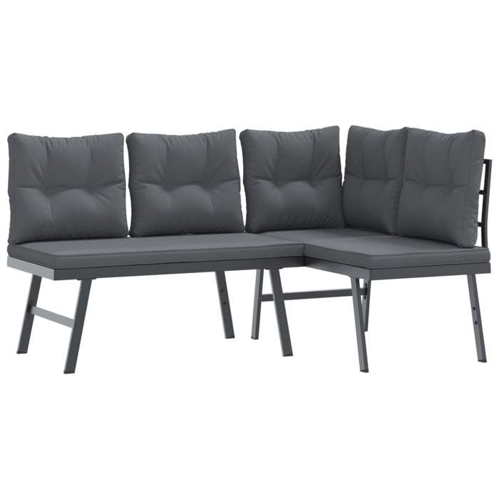 VidaXL Ensemble de bancs de jardin avec coussins 5 pcs noir, ensemble de meubles d’extérieur, ensemble de pique-nique de 3283720