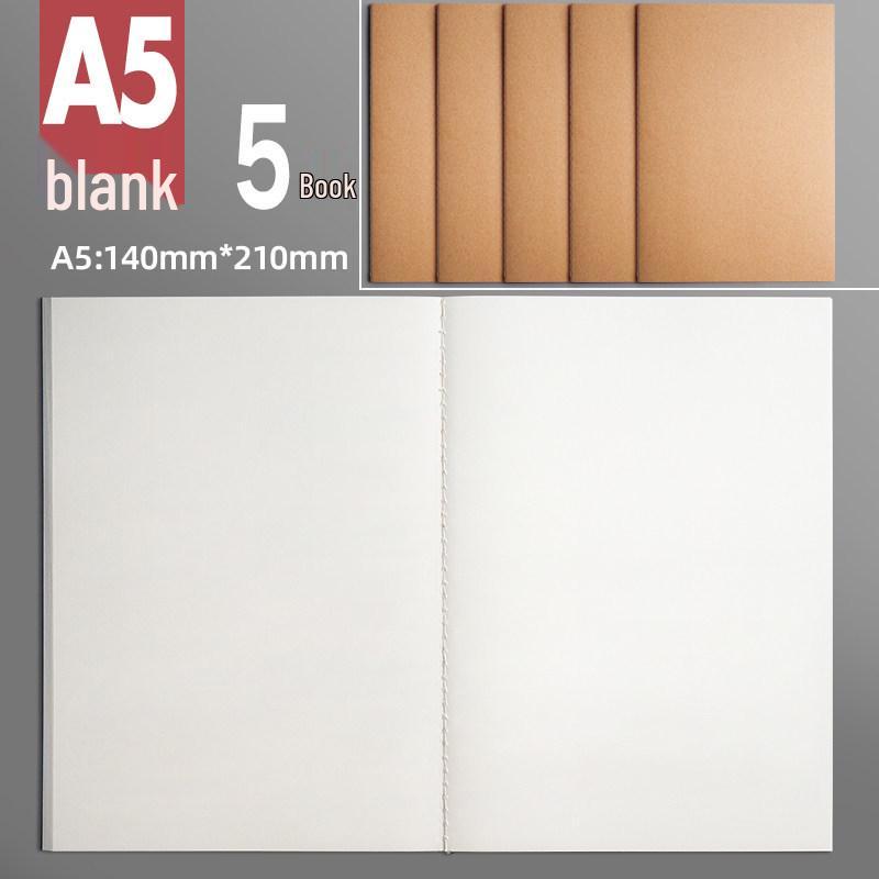 Set of 4 Large Gridless Cowhide Notebooks with Plain Pages for Students' Sketching and Drafting