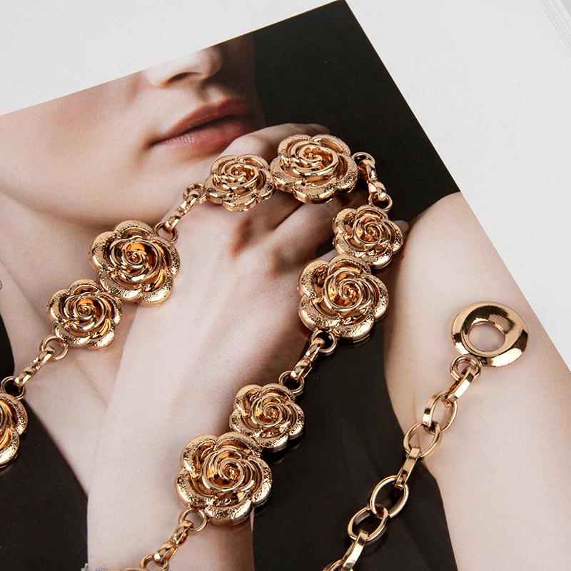 Metal Waist Chain Accessories for Women Rose Chain Belt Decoration with Dress Pants Chain High-end Fashion