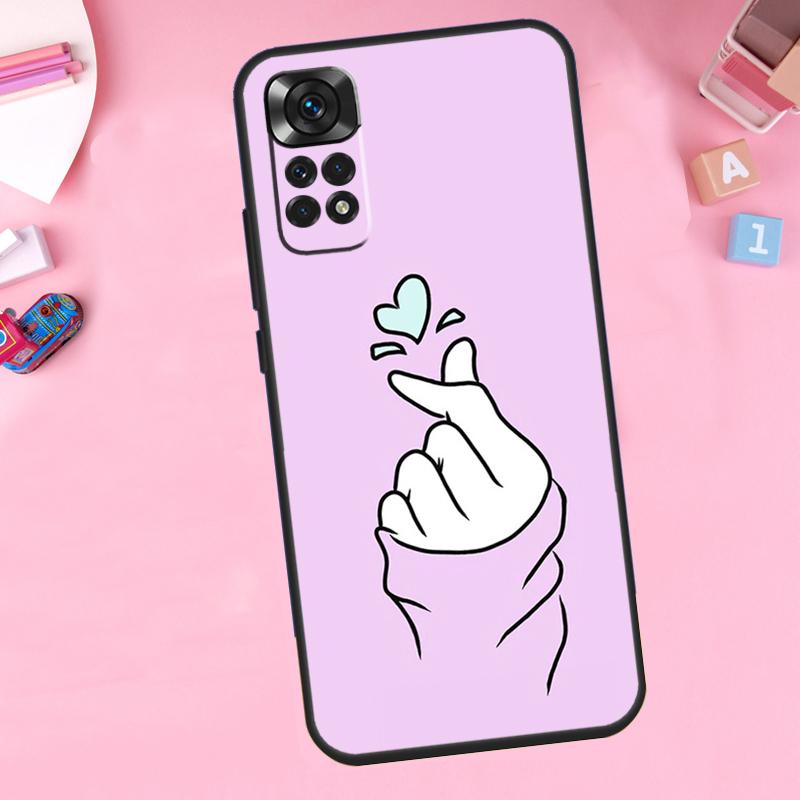 Kpop Hand Finger Heart Phone Case For Xiaomi Redmi Note 11 10 9 8 12 Pro Turbo 9S 10S 11S 12S 9A 9C 10C 12C Cover
