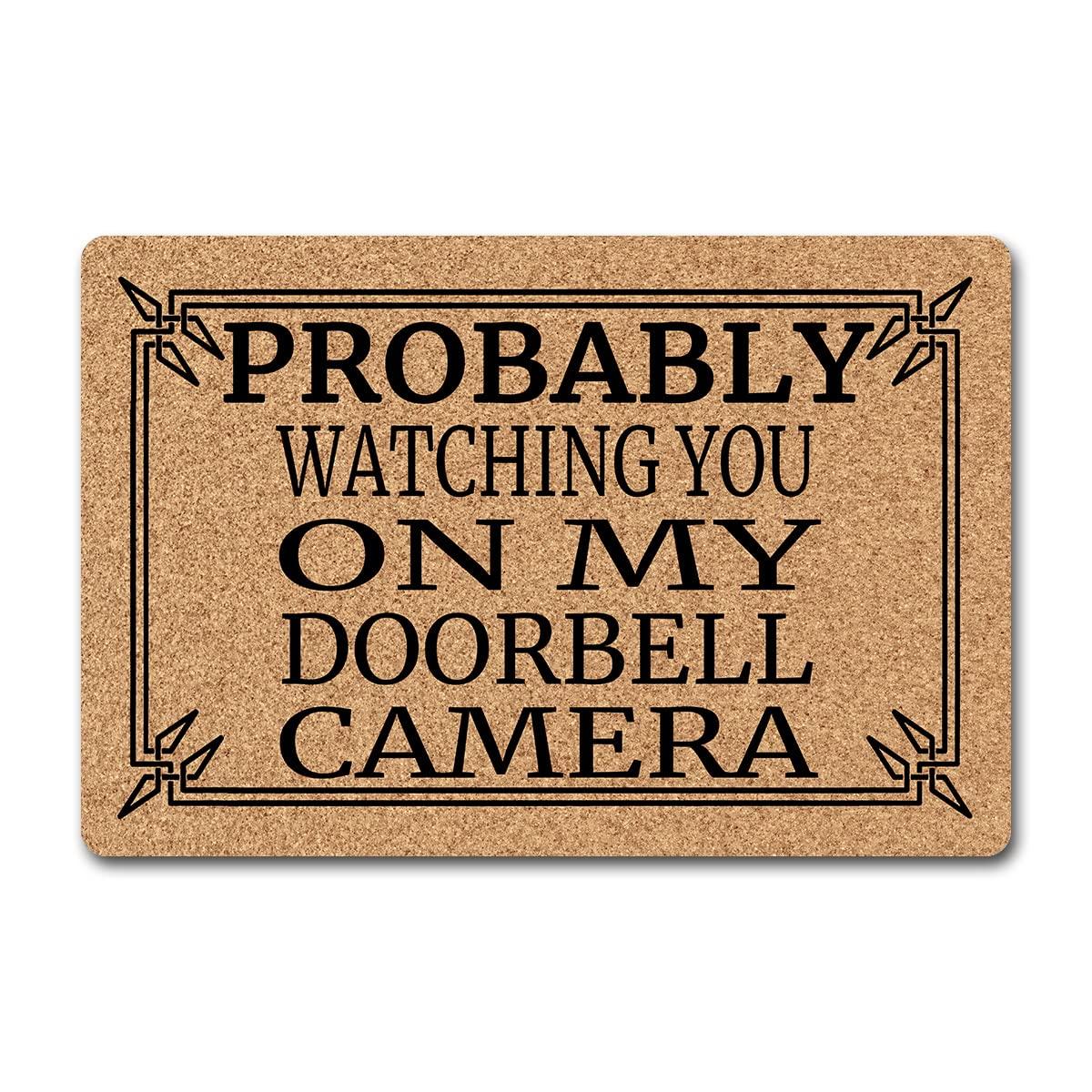 Waarschijnlijk Kijkt Hij Je Aan Op Mijn Deurbel Camera Deurmat Rubber Badkamer Keukenmat Tuin Garage Deur Vloermat Antislip Tapijt 60cm x 40cm