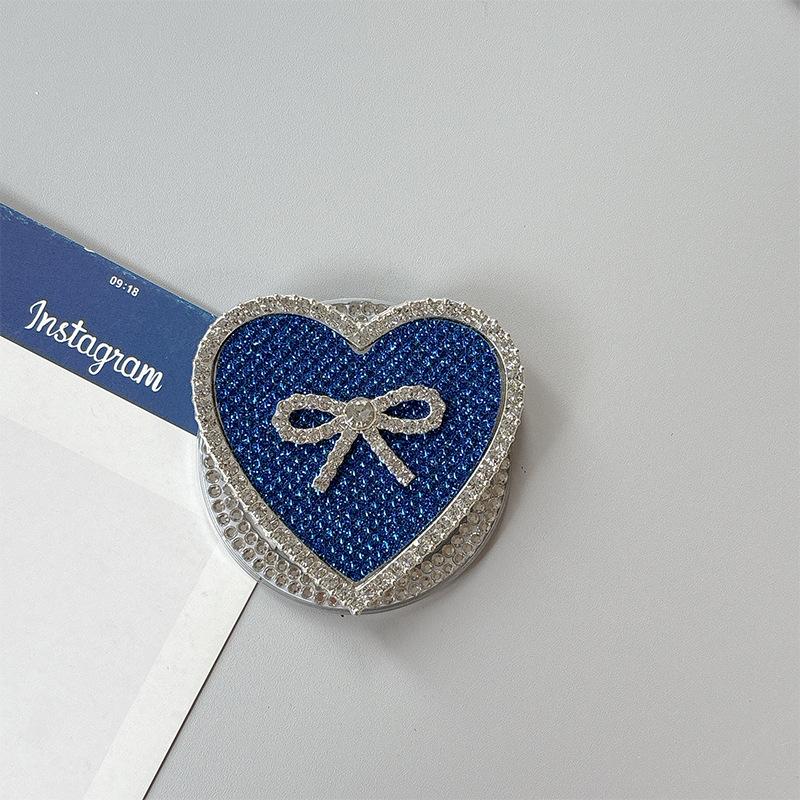 Rhinestone Leather Pattern Love Bow Mobile Phone Airbag Holder Magnetic Paste Retractable Women'S Premium Sense Ring