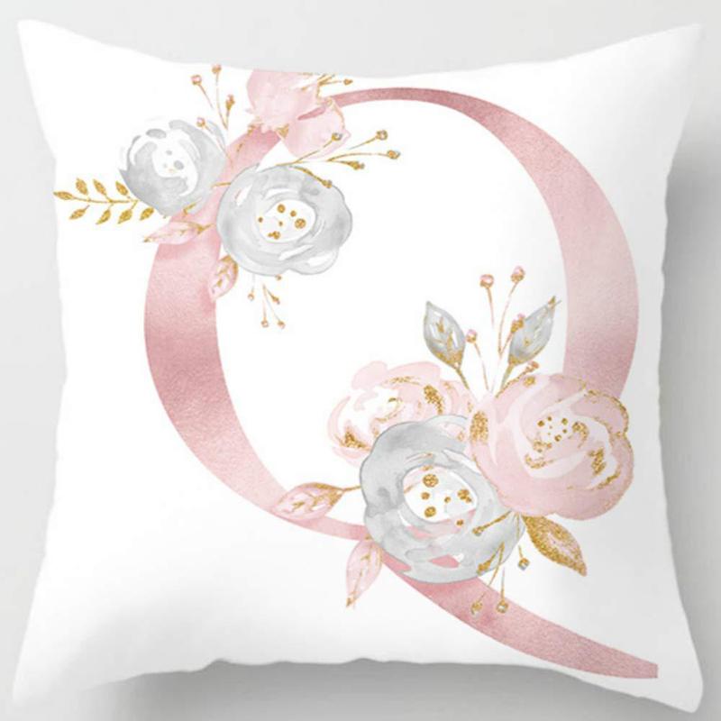 White Pink Alphabet Pillowcase Letter A-Z Flower Pillow Cover Sofa Cushion Cover Home Decor Pillow Cover