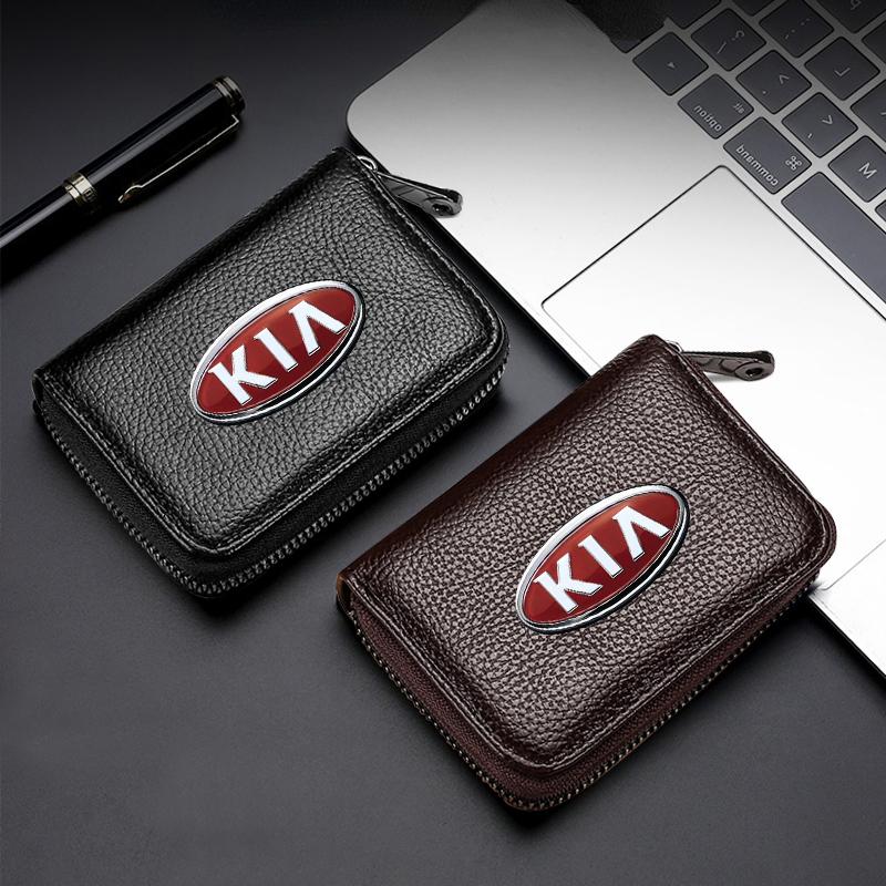 1Pcs Leather Car Driver's License ID Card Bank Card Wallet Car Goods For KIA Ceed Rio Sportage R K3 K4 K5 K6 K7 K8 Ceed Sorento Cerato Optima