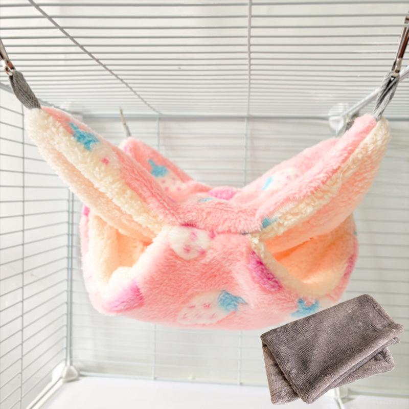 Gemütliche Doppellagen-Hängematte mit Blumenzweig für Gleithörnchen & kleine Haustiere - Plüsch-Samt Herbst/Winter-Bett