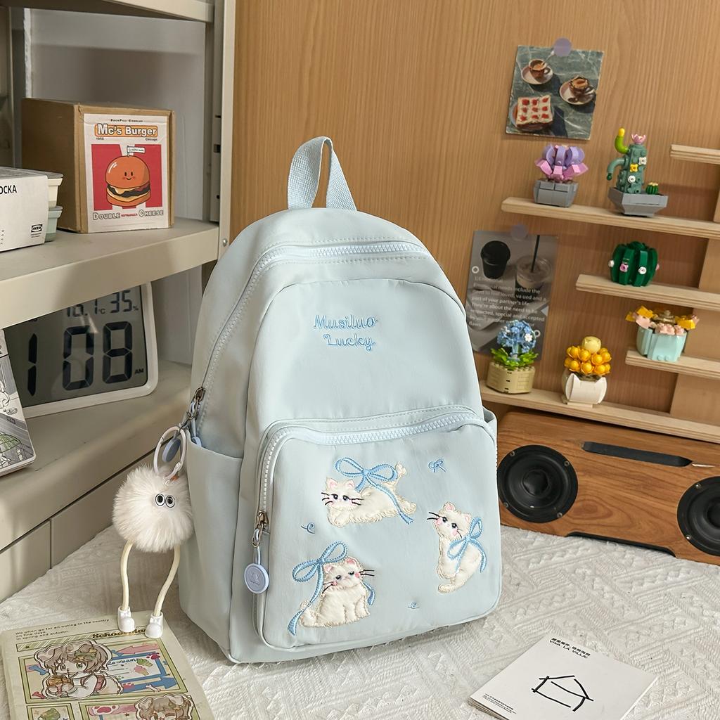 Schoolbag Cute Cat Embroidered Schoolbag Junior High School Girls High Value Ins Niche Design Sense Lightweight Research Backpack