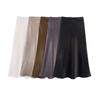 Kaslead New Women clothes Western Style Fashion Satin Thickened Composite Autumn and Winter Crisp Elastic Waist Skirt