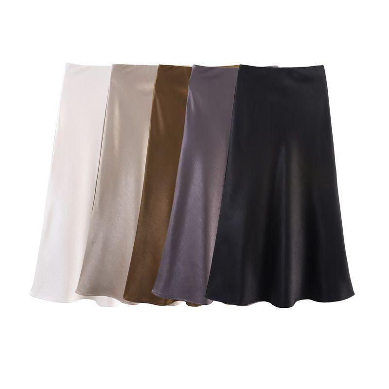 Kaslead New Women clothes Western Style Fashion Satin Thickened Composite Autumn and Winter Crisp Elastic Waist Skirt