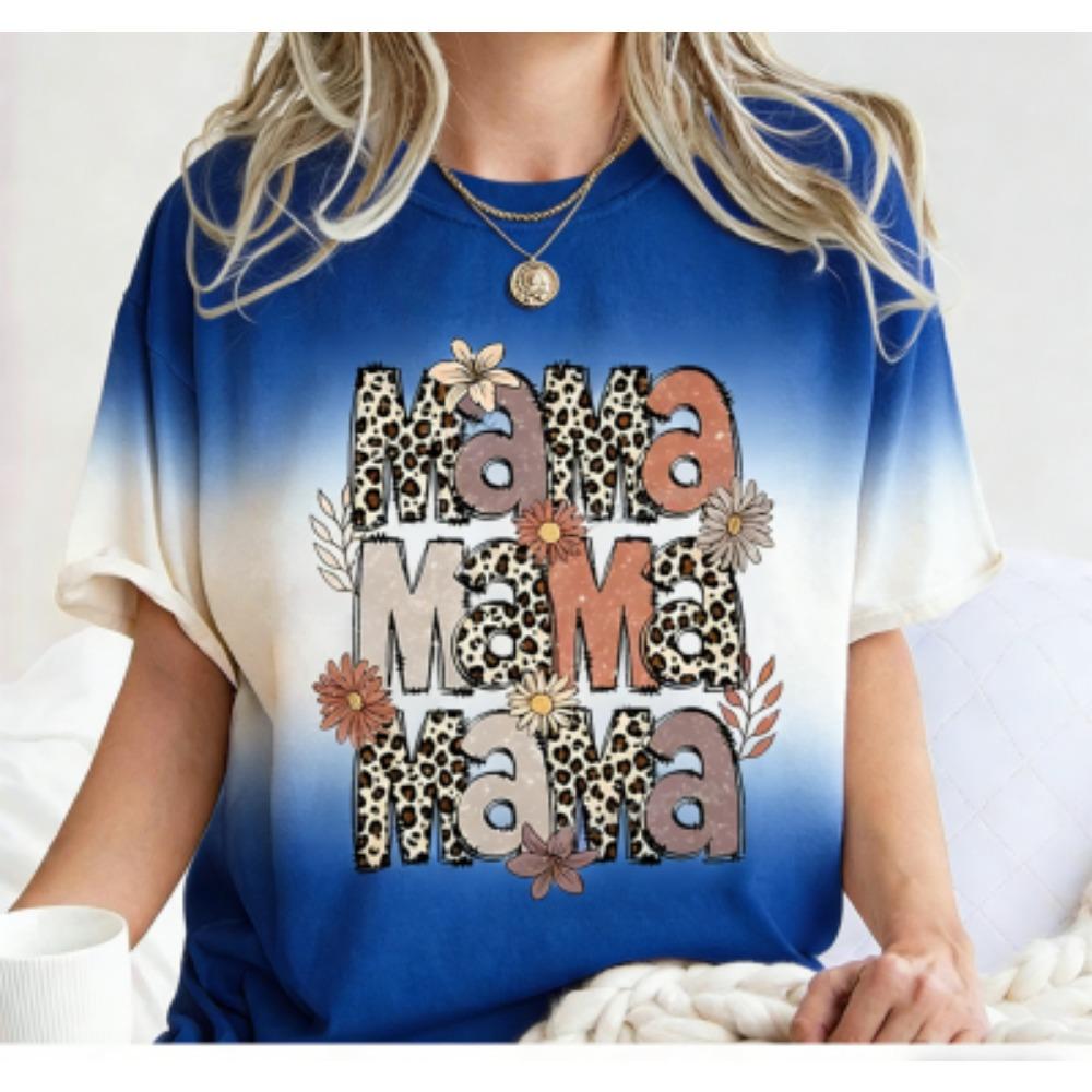 Funny Leopard Letter Mama Flower Print Kids Short Sleeves T-Shirt Loose Casual Summer Outdoor Street Boy and Girl Tees Tops