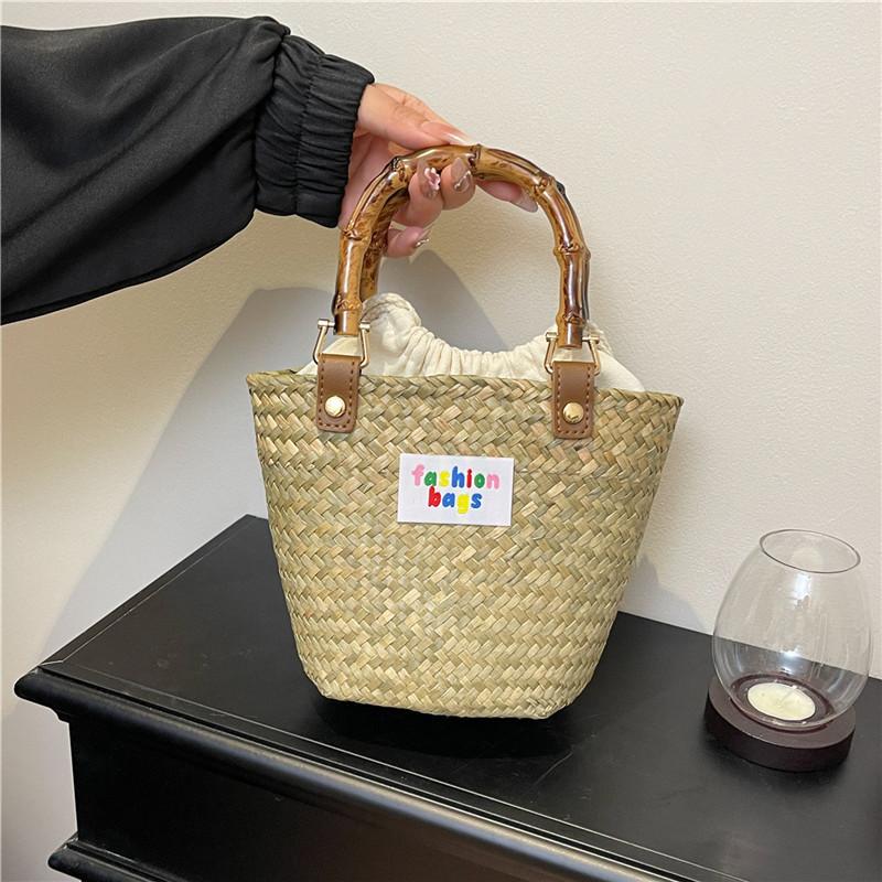 New Fashion Niche Design Bamboo Straw Woven Bag Portable Shoulder Crossbody Trendy Women's Bag