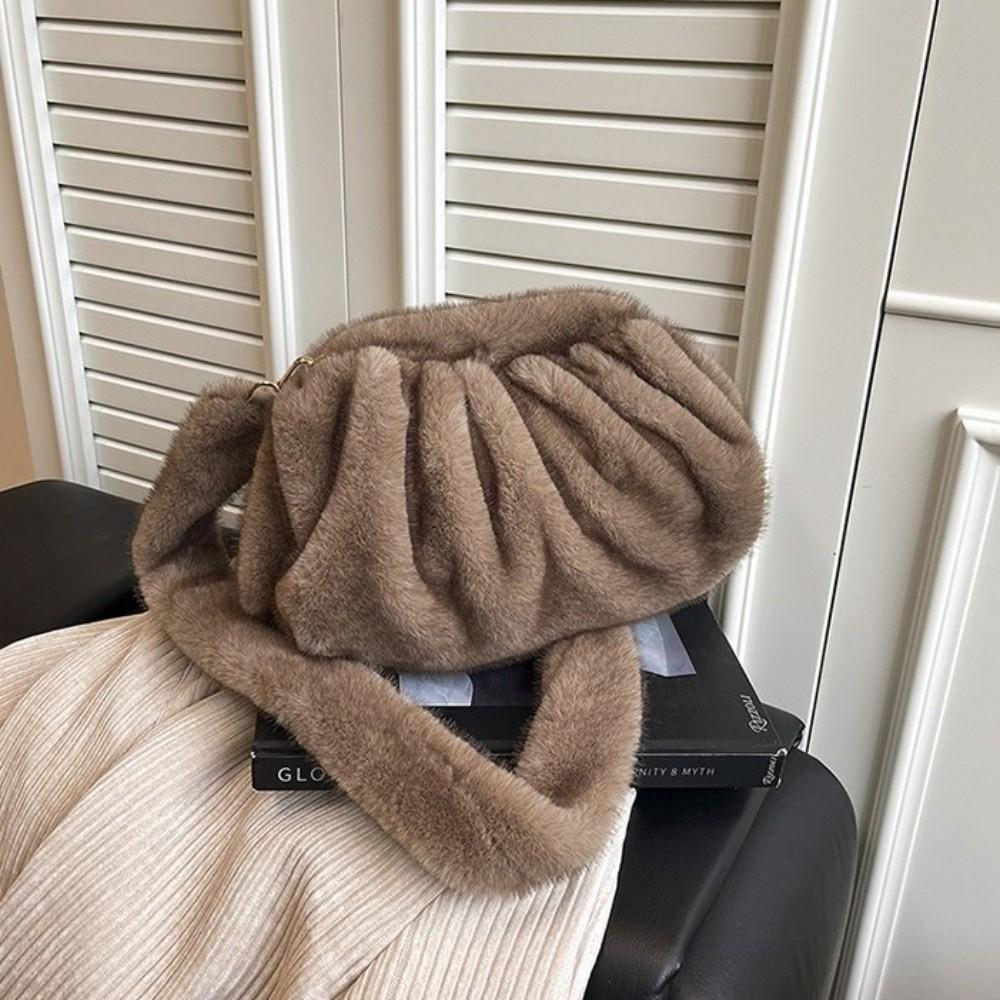 Large Capacity Cloud Plush Crossbody Bag Lightweight Mink Fur Wrinkle Handbag Daily