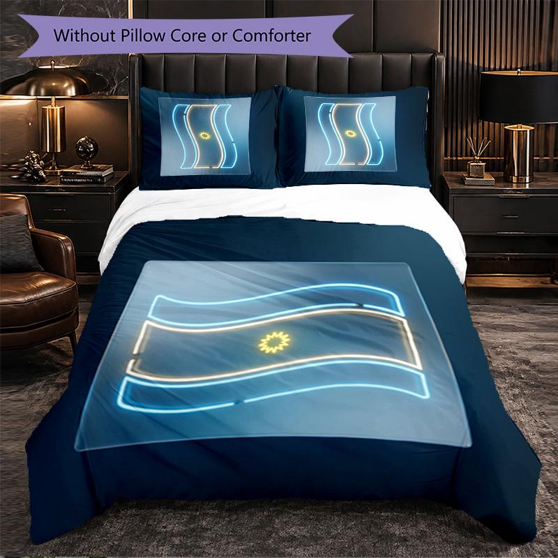 Argentina Football Pattern 3 Pieces Bedding Set Soft Microfiber Duvet Cover with Pillow Cases for Bedroom
