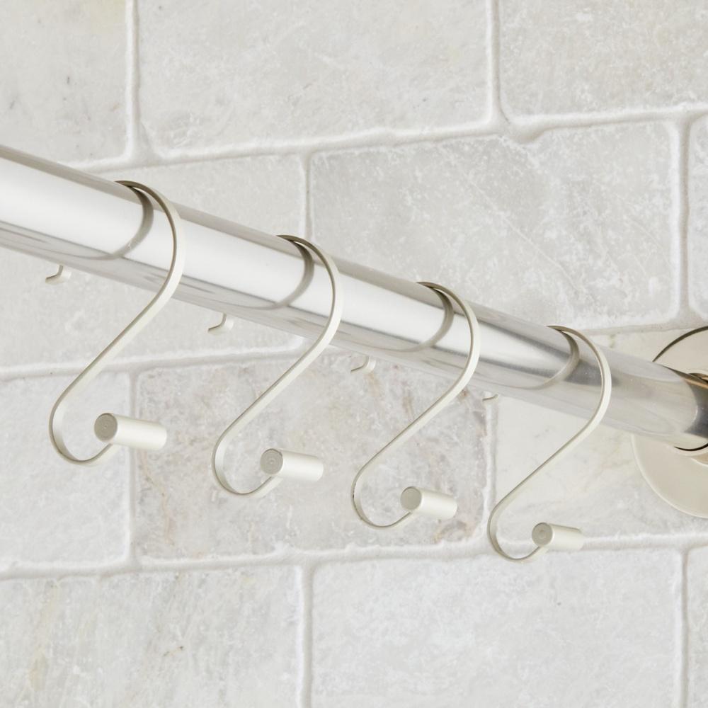 S-Shape Rustproof Stainless Steel Shower Curtain Hooks T-Bar Ends Set of 12 Durable Easy Open Fit Standard Rods