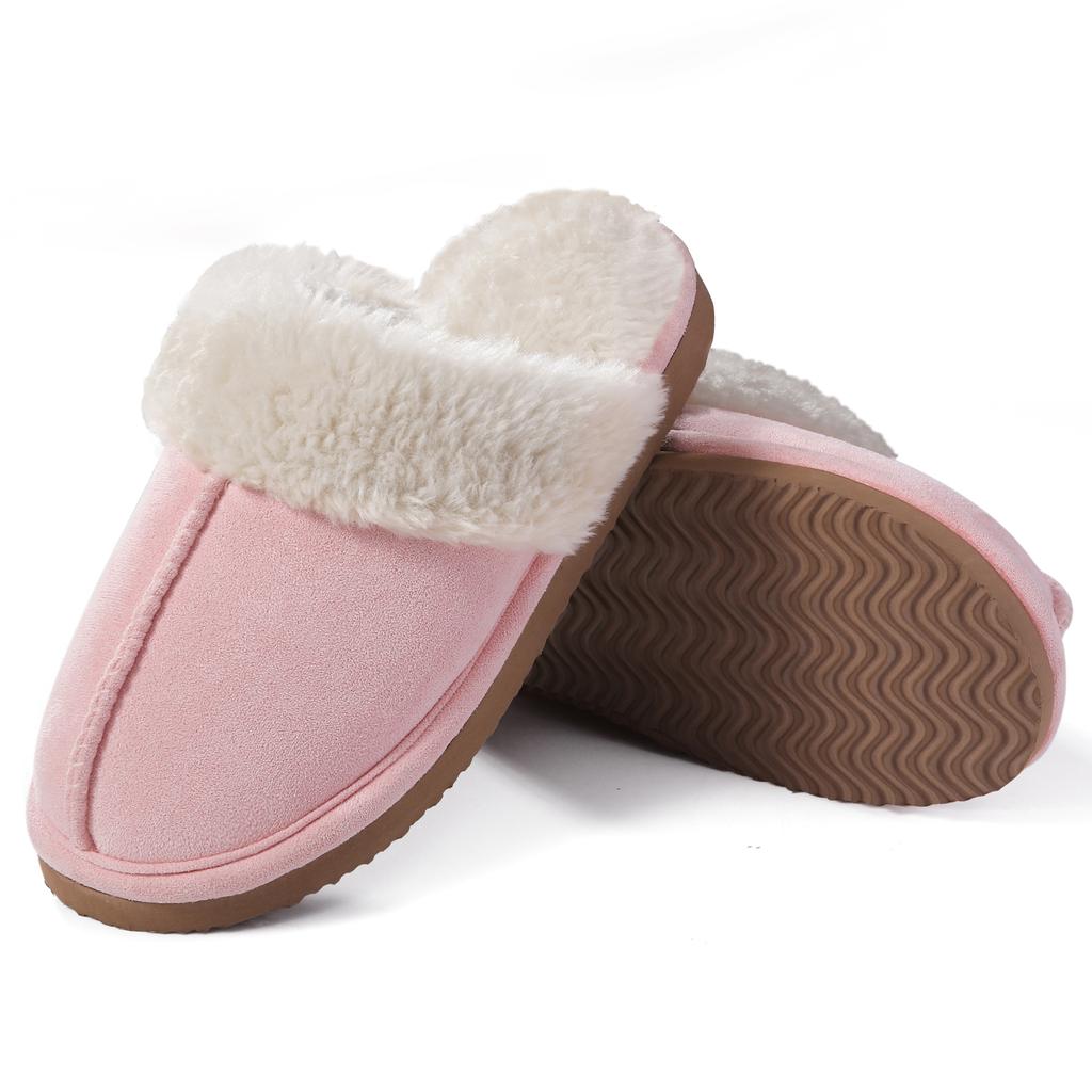 Shevalues Fashion Fuzzy Slippers Women Fluffy Fur House Slippers With Memory Foam Winter Warm Mute Bedroom Shoes Indoor Outdoor