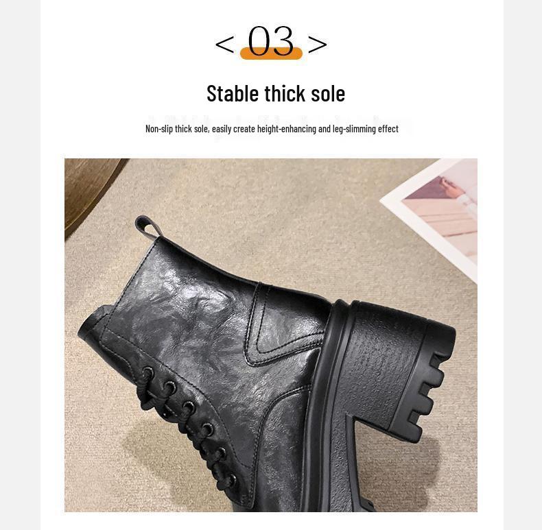 Ghete Martin Retro cu Talpă Groasă din Piele Naturală pentru Femei - Stil Britanic, cu Înălțime Mărită, Versatile pentru Toamna/Iarna 2025.