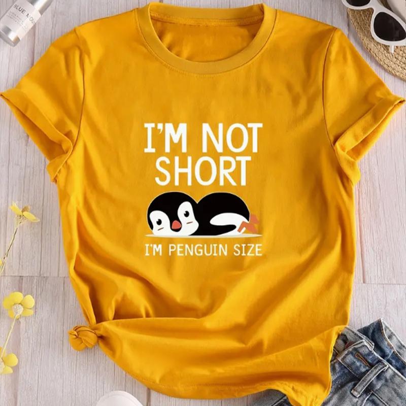 Fashion Women Cute Penguin Alphabet Print T Shirt Funny Casual O-neck Short Sleeves T-shirt Summer Female Tee Shirt