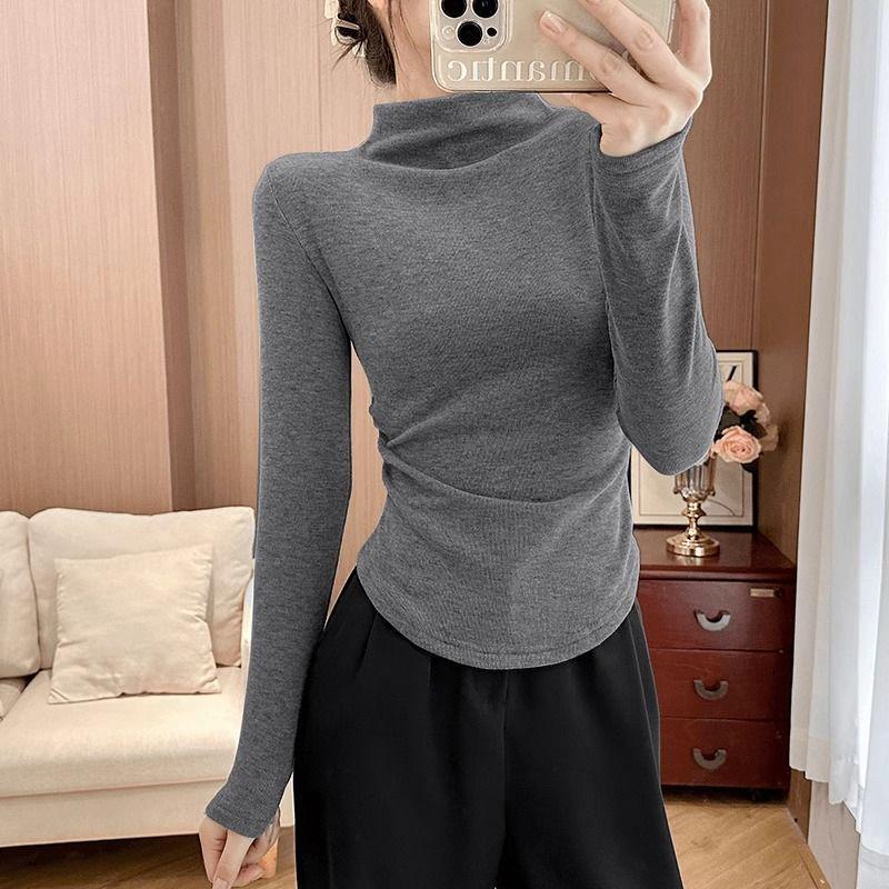 Women's Slim Fit Pleated Merino Wool Turtleneck Top - 280g Velvet, Autumn/Winter Edition.