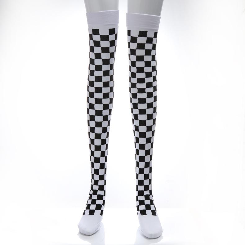 Christmas Party Thigh-High Clown Socks with Playing Card Design