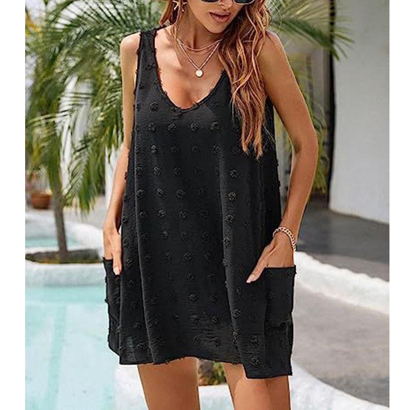 Women's Casual Summer Small Suspender Beach Cover Shirt V-neck Loose Vest Pocket