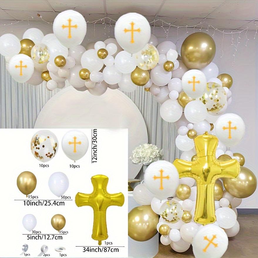135pcs God Bless Gold Cross Foil Balloon Party Decorations, Outdoor Decorations, Baptism Decorations, Church Prayer Decorations Other