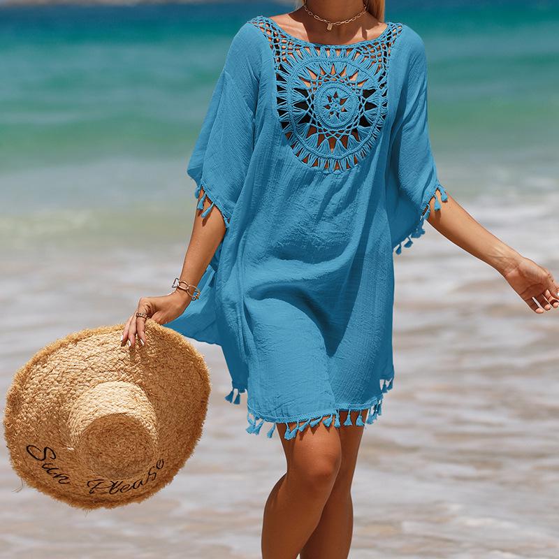 Hand-Crocheted European & American Beach Tassel Cover-Up Dress