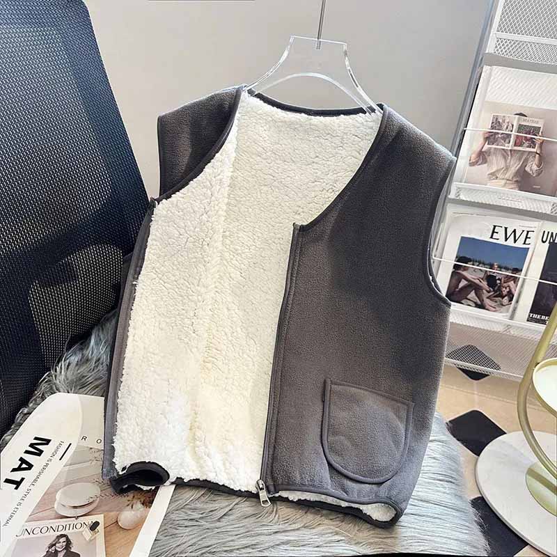 Padded Vest Women Winter Thickened Bottoming Undershirt  Solid Color Warm Sleeveless Vest