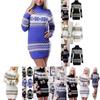 Elegant Christmas Woman Turtleneck Sweater Dress With Festive Snowflake Pattern