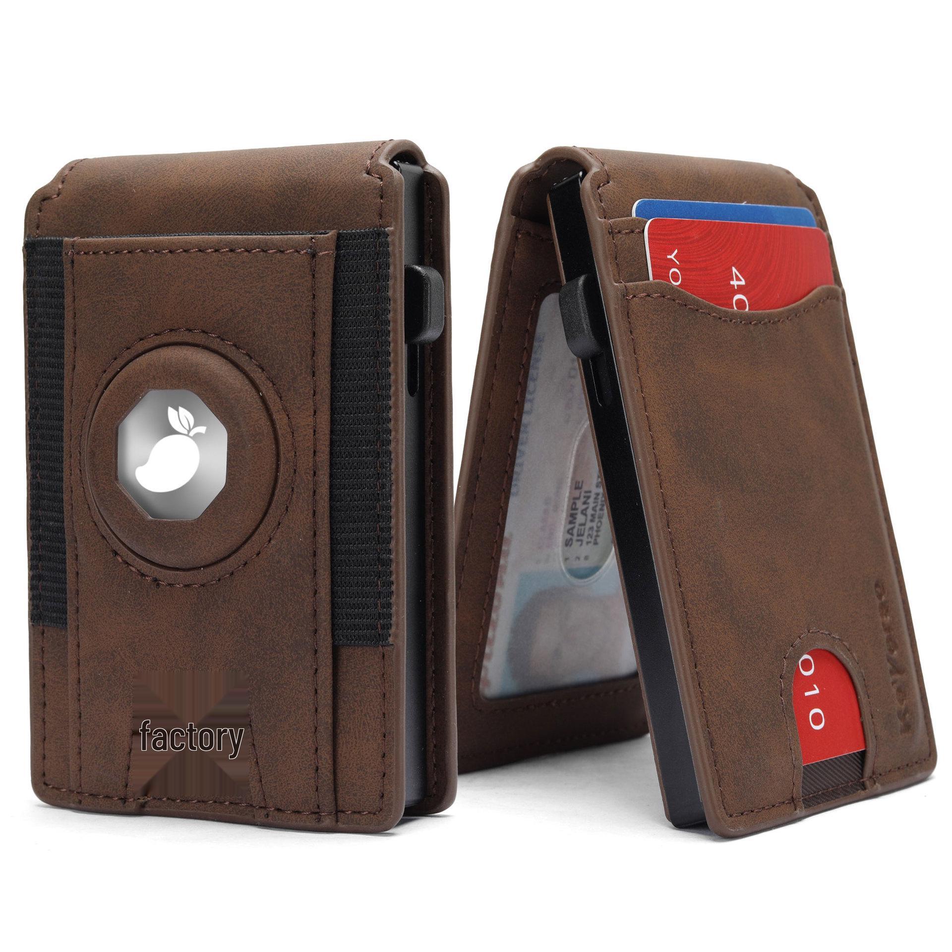 

Men s Crazy Horse Leather Bifold Card Holder with Multi-Card Slots, Anti-Demagnetization, Metal Case, and AirTag Sleeve. темно-коричневого