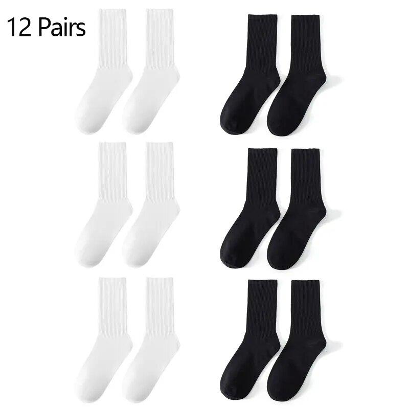 6/12 Paar Mittelhohe Socken für Herren Einfarbig in Weiß und Schwarz Streetwear Harajuku Mode Atmungsaktive und Lässige Socken