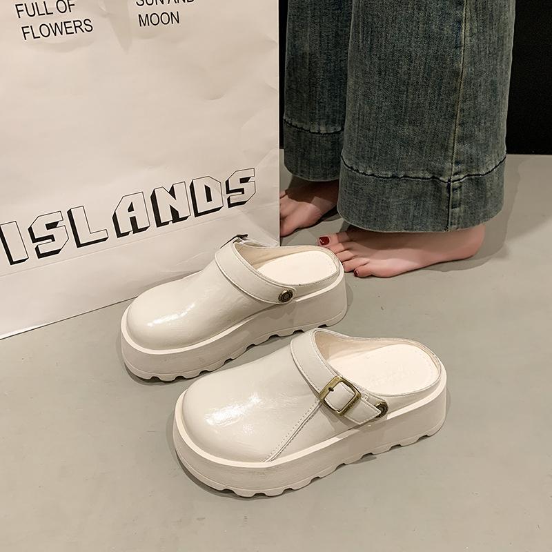 Весна и лето 2025 новые маленькие сандалии на толстой подошве с увеличением высоты супер огонь сумка-голова полушлепанцы с перекрестными ремешками 35 бежевый 3329₽