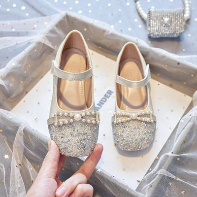 Dziecięce buty na obcasie Modne buty skórzane na ceremonię ślubną i przyjęcie dla dziewczynek z cyrkoniami perłowymi Buty księżniczki dla dzieci