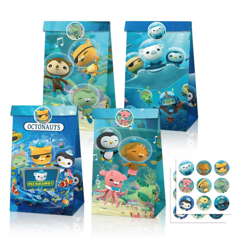 Cartoon 12pcs Octonauts Gift Bags Children Birthday Party Candy Bag Kraft Paper Packaging Boxes Treat Bag Supplies Gift