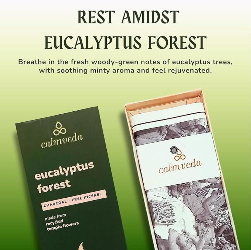 Calmveda Forest Eucalyptus Incense Sticks - 80 Charcoal Free Incense Sticks